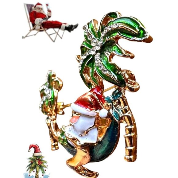 Palm tree Santa Brooch Pin New Beach Bound Coming to Coast Island Town V… - Picture 11 of 12